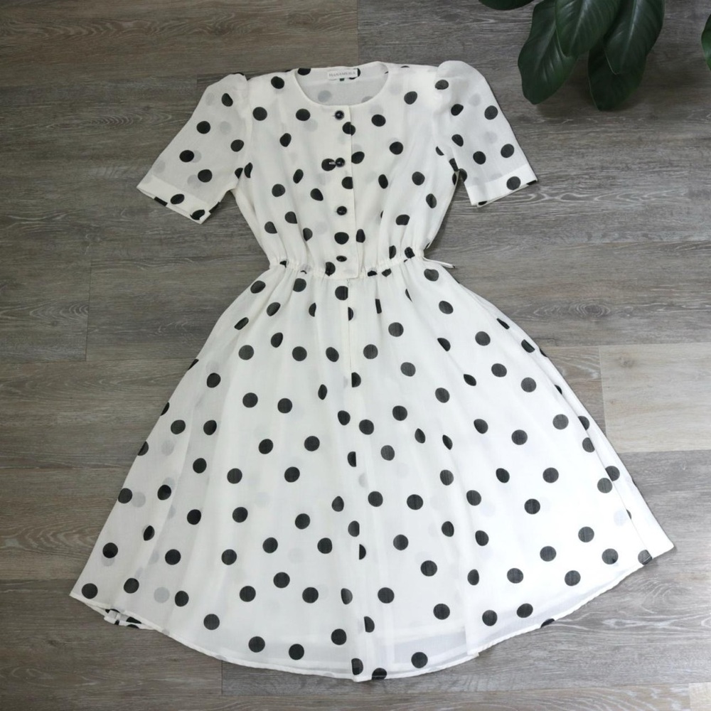 Polka Dot Midi Dress - White with Black Dots